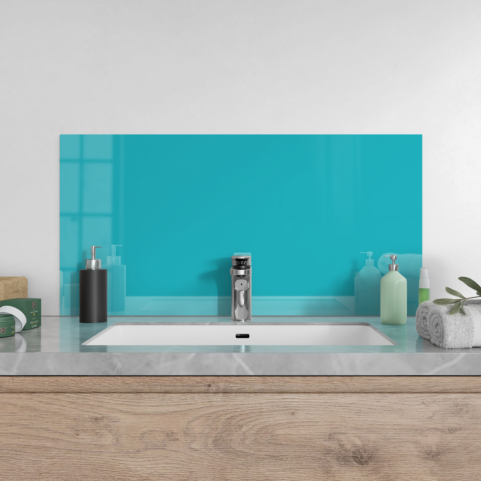 DEQORI Küchenrückwand Glas 'Türkis' Spritzschutz Bad Rückwand Küche, v. Größen - Bild 44 von 56
