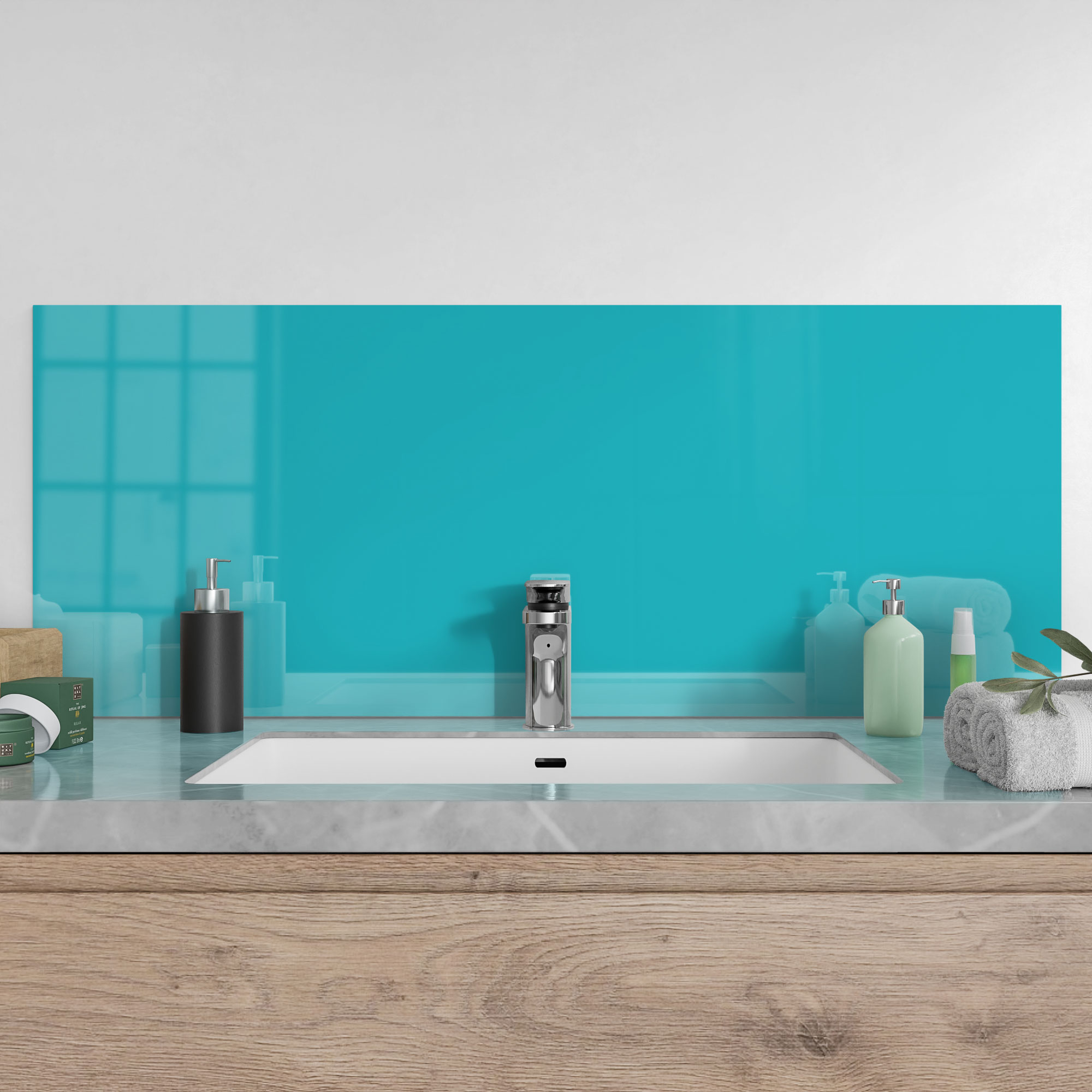 DEQORI Küchenrückwand Glas 'Türkis' Spritzschutz Bad Rückwand Küche, v. Größen - Bild 52 von 56