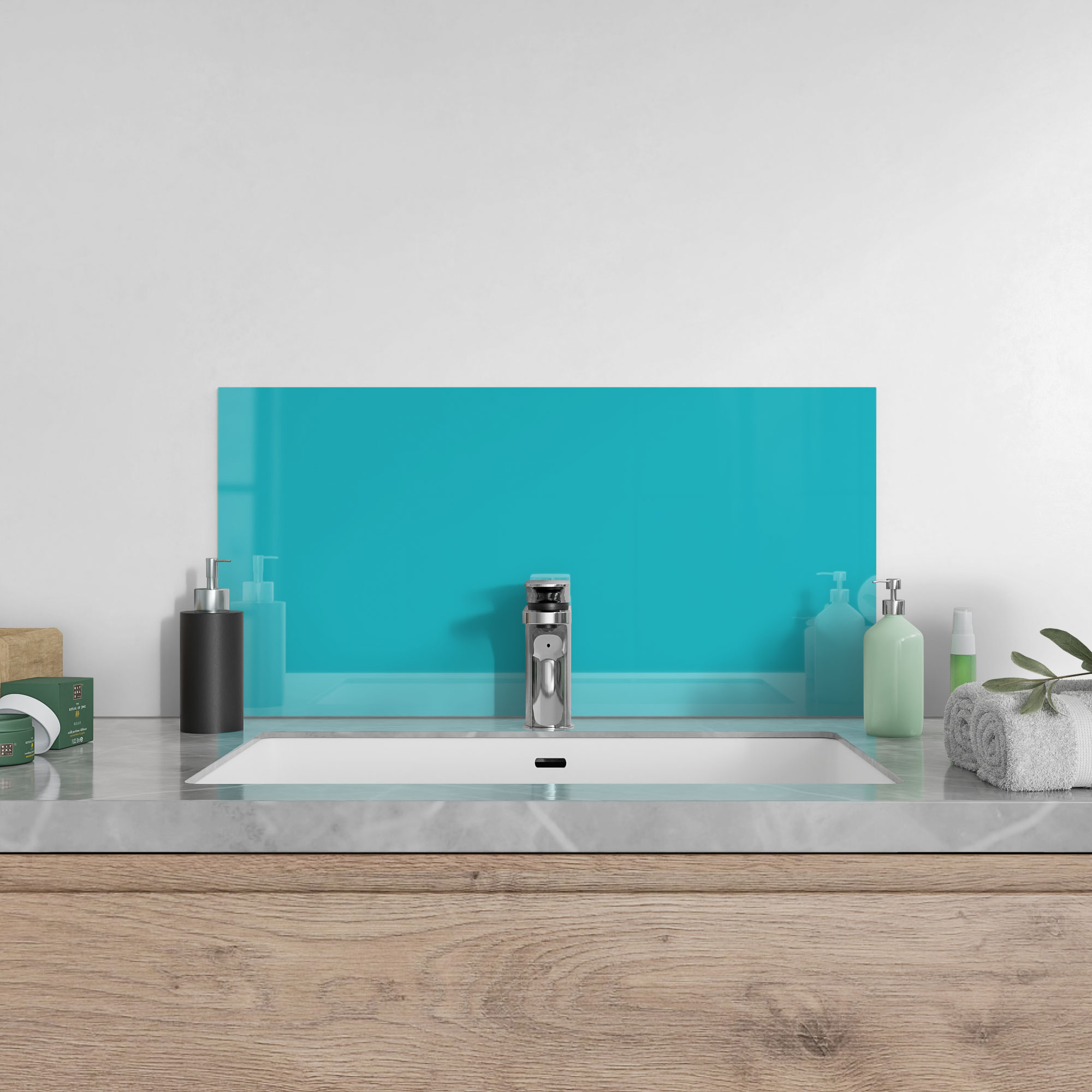 DEQORI Küchenrückwand Glas 'Türkis' Spritzschutz Bad Rückwand Küche, v. Größen - Bild 28 von 56