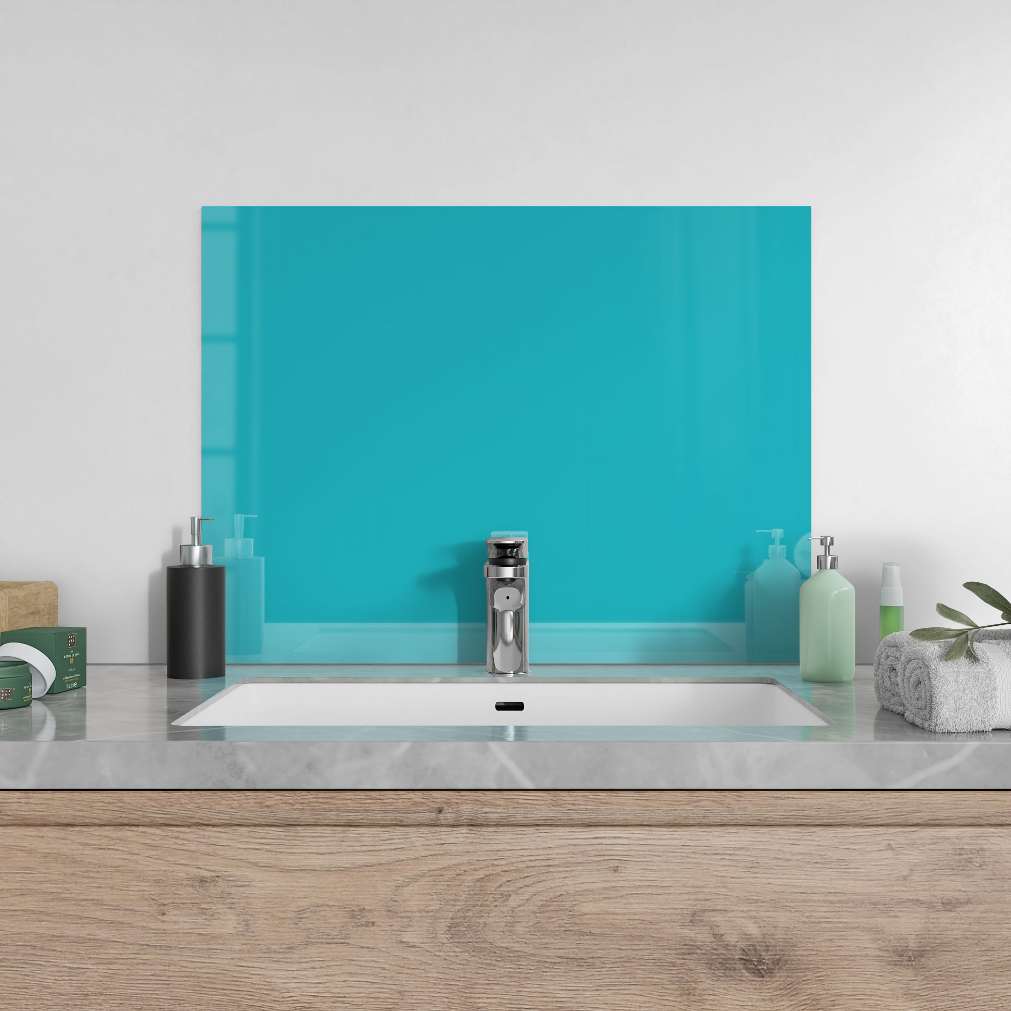 DEQORI Küchenrückwand Glas 'Türkis' Spritzschutz Bad Rückwand Küche, v. Größen - Bild 36 von 56