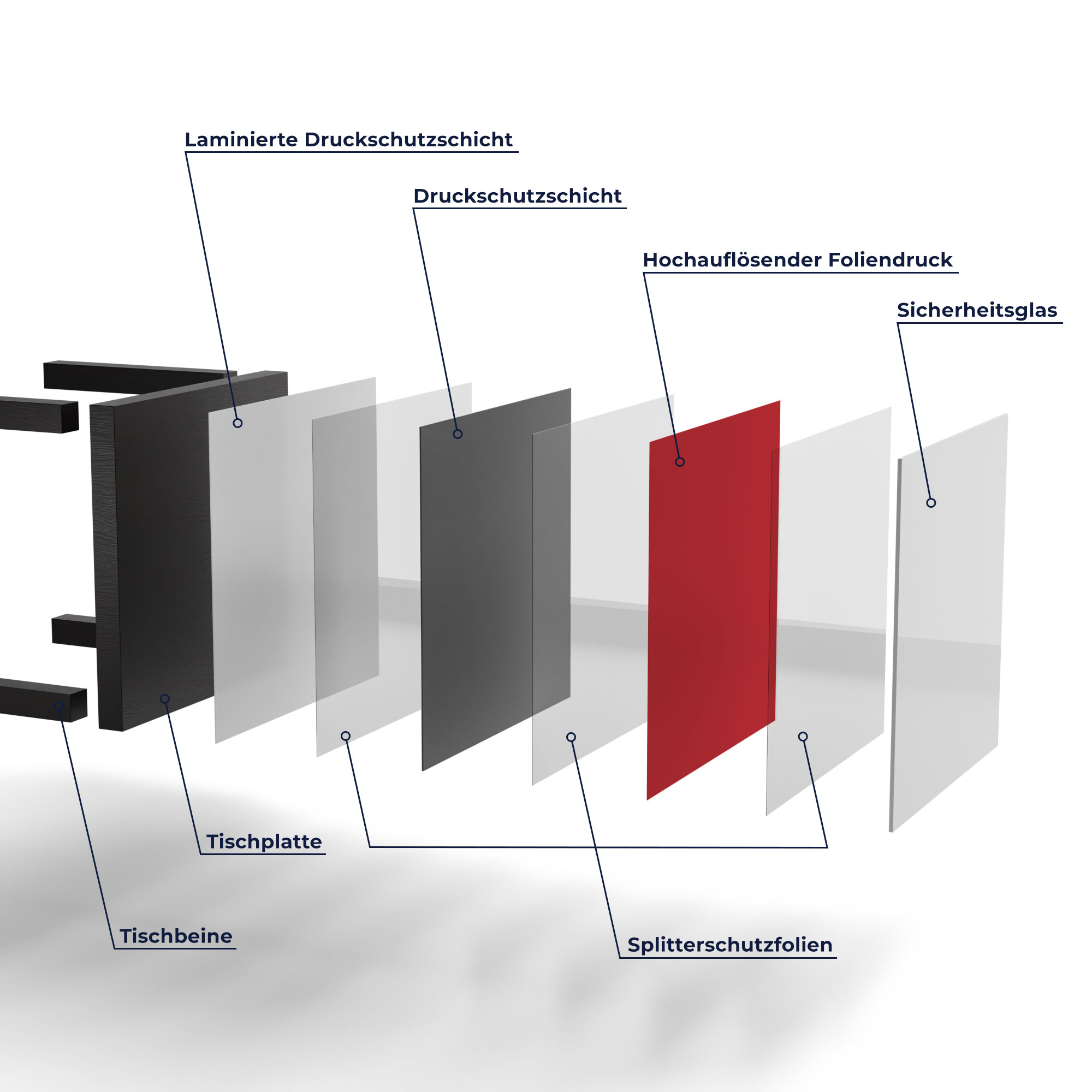 DEQORI Couchtisch Rot Glas Beistelltisch Glastisch modern, versch. Ausf.