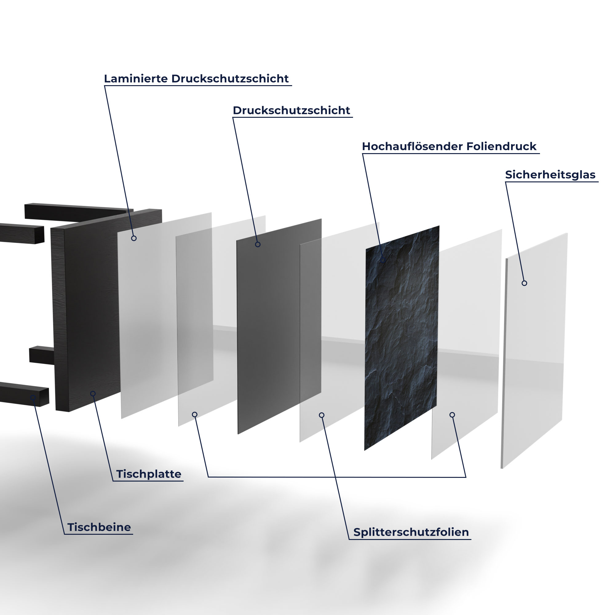 DEQORI Couchtisch Schieferfassade Glas Beistelltisch Tisch, versch. Ausf.