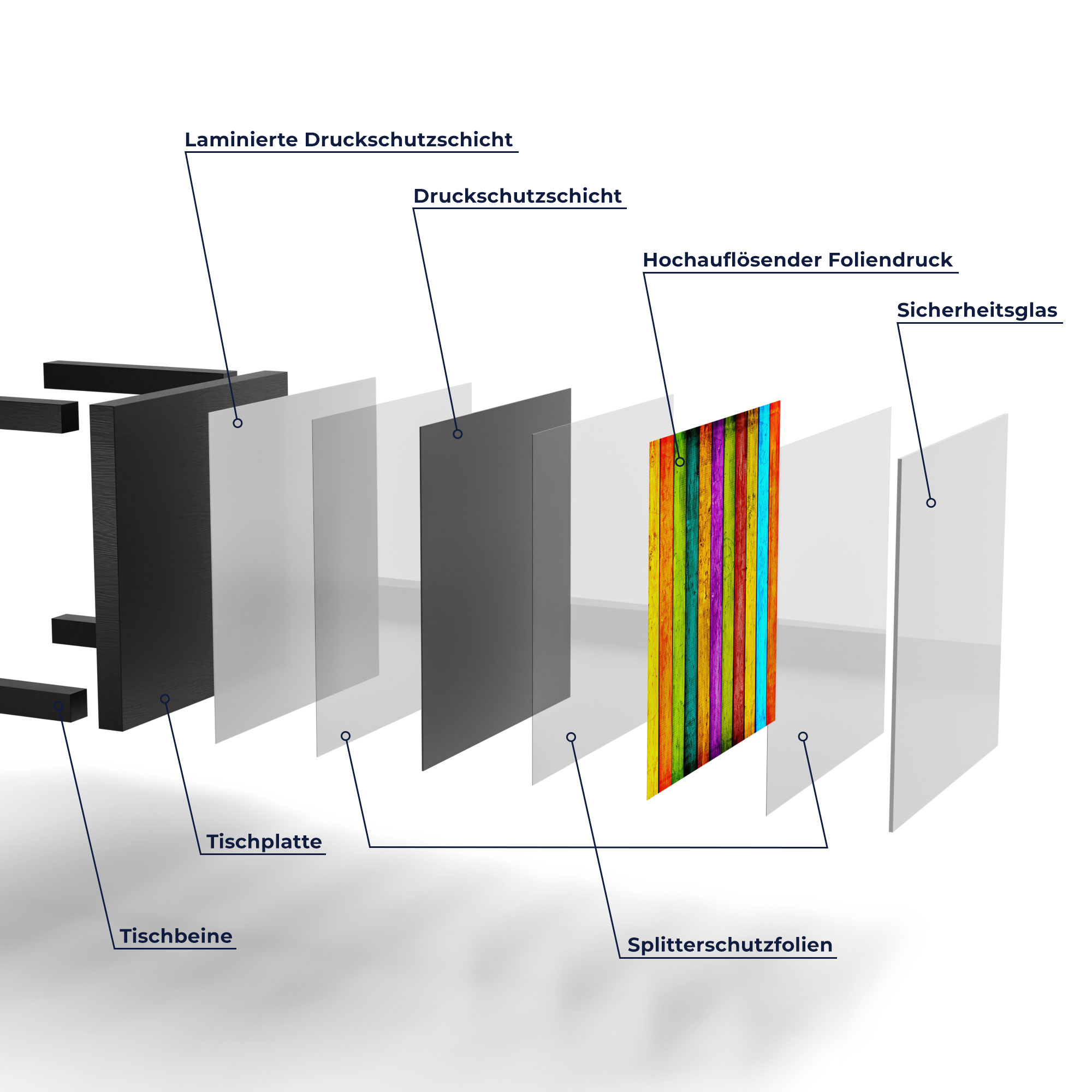 DEQORI Couchtisch Farbige Bretterwand Glas Beistelltisch Tisch, versch. Ausf.